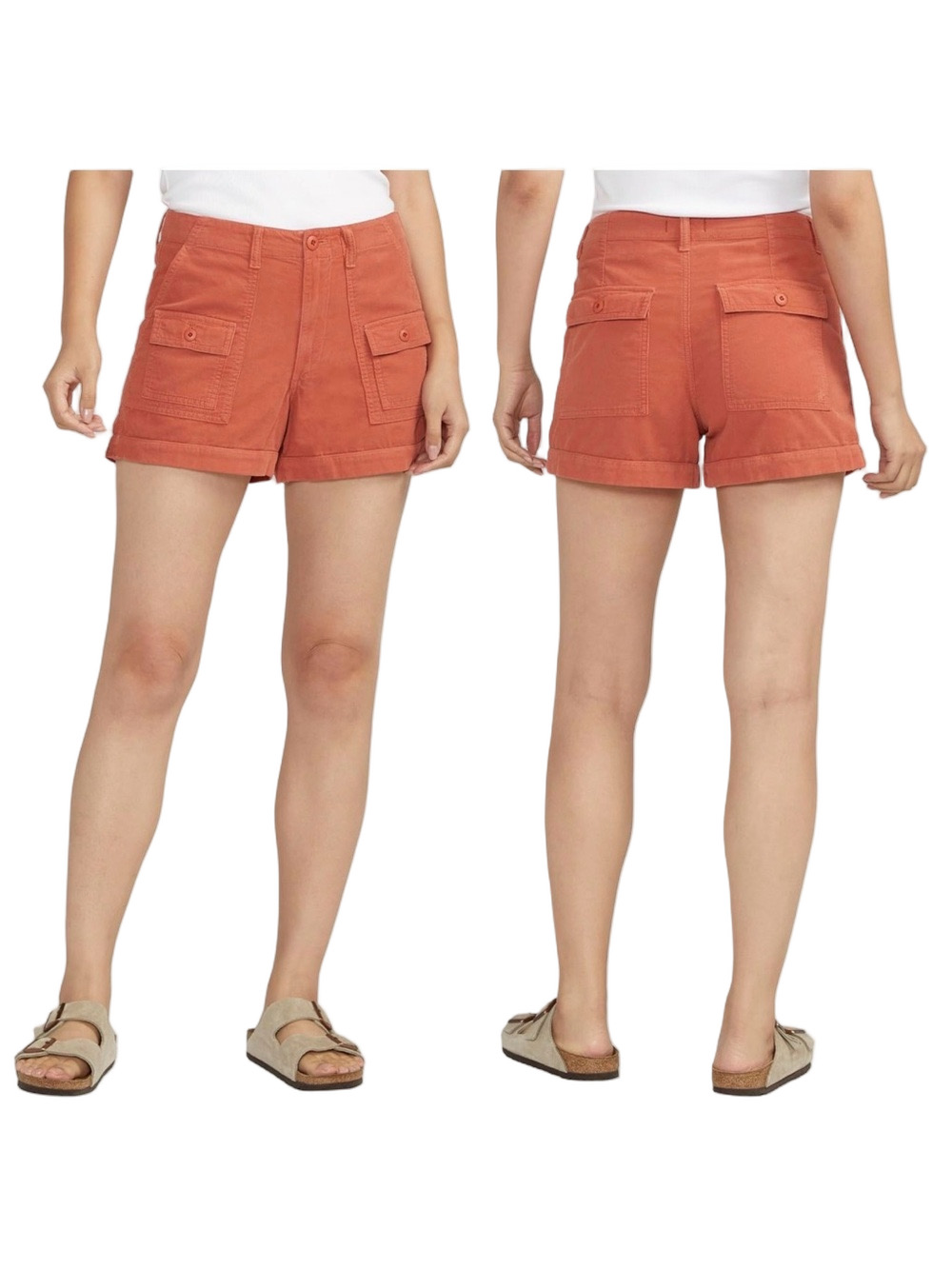 🎩Silver Jeans High-Rise Cargo Pocket Shorts in coral size w24/L3.5 NWT